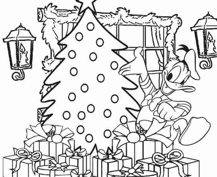 Donald Duck at Christmas coloring page